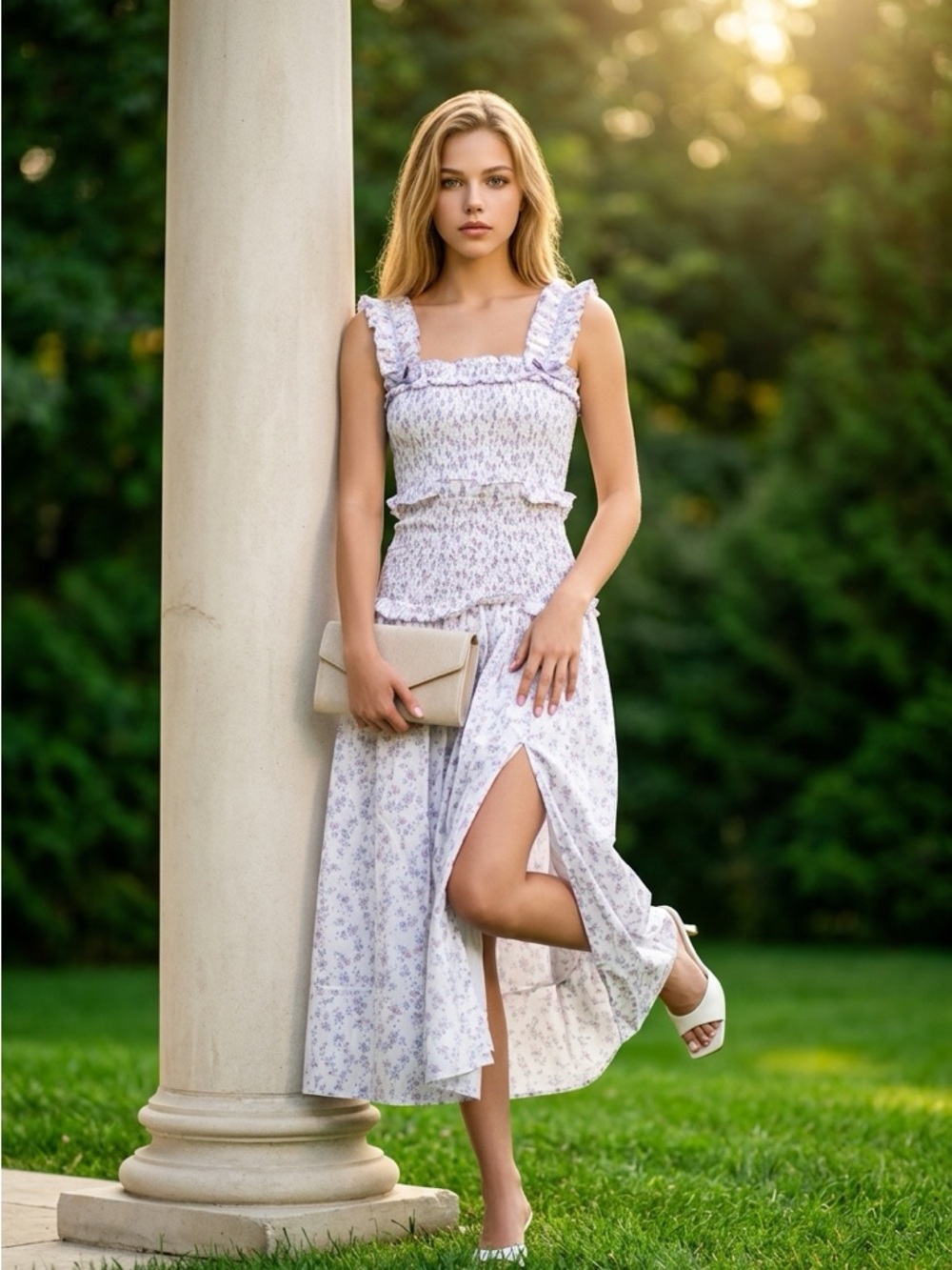 Rosie Posie Women’s light Lavendar floral midi dress size large nwt